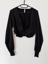 Amisu | Crop Bluse Langarm V-Ausschnitt Knote...