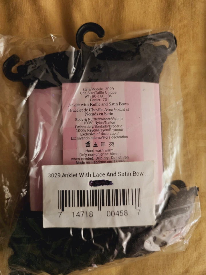 Calcetines tobilleros Leg Avenue negros nailon encaje satinado negro lazo mujer O/S Foto 3 de 3