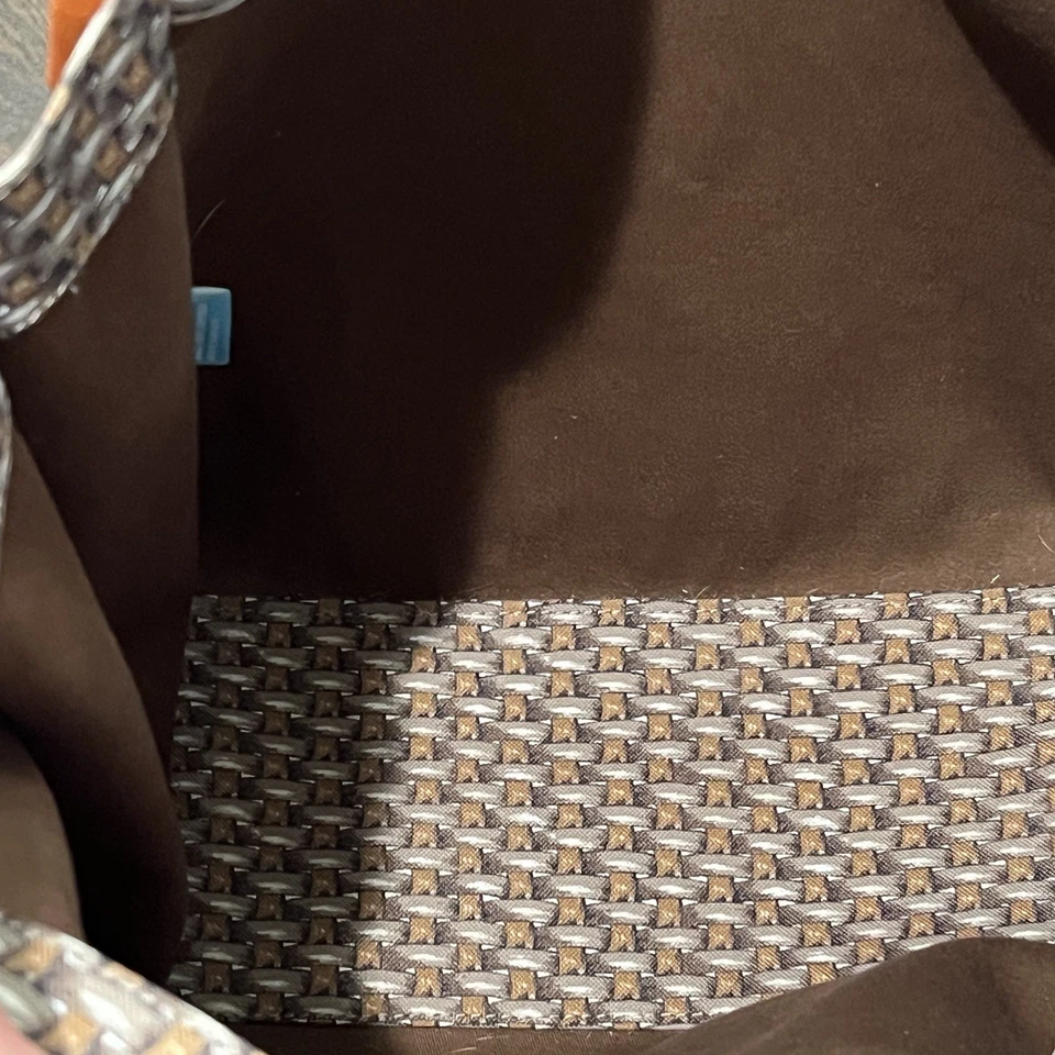 Bolso de Mano J.McLaughlin Algodón Sarga Marrón Borde Cesta Tejido y Bolsa Ecuestre Foto 4 de 4