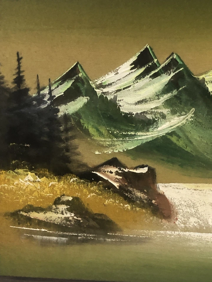 Vintage Landscape Painting On Velvet Hand carved Wood Frame Made In Mexico - Image 4 of 4