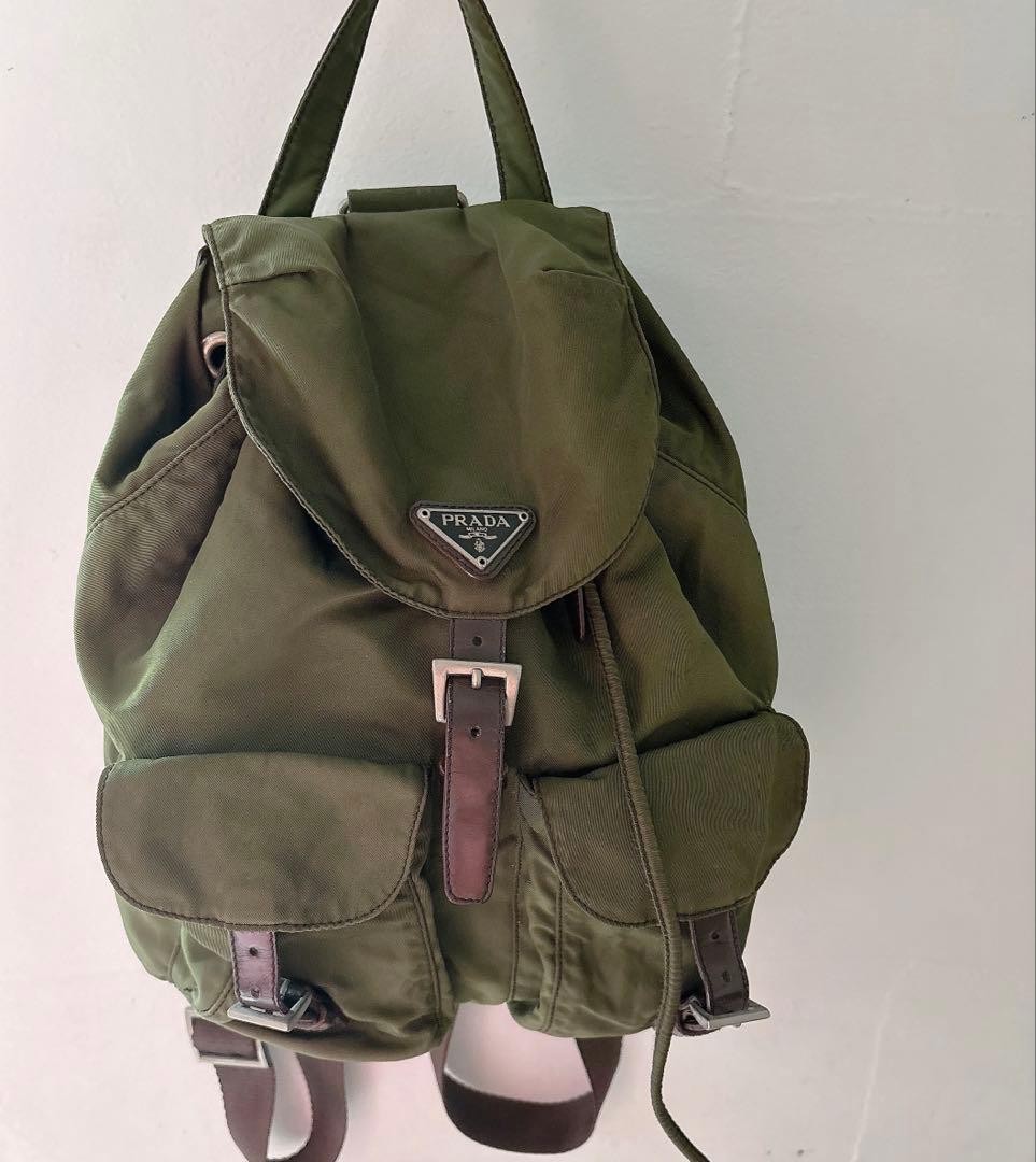 Prada Nylon Backpack Khaki Triangle Logo White Tag Authentic Women's Bag thumbnail 2