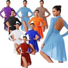 Womens Dress Sports Skirts Backless Dancewear Costumes Dance Training Glittery