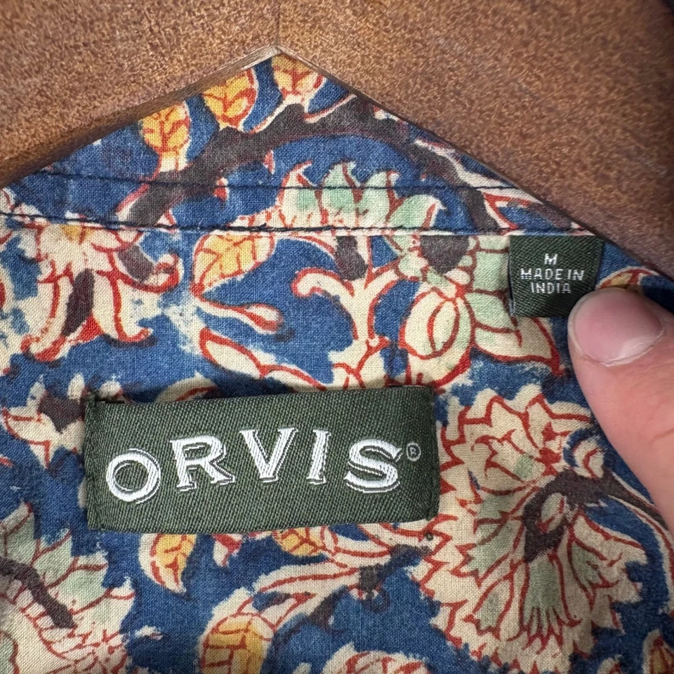 Camisa de campamento floral estampada en bloques Orvis Kalamkari para hombre algodón mediano Foto 3 de 4