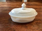 Antique Flaccus Glass Co Milk Glass Covered Dish With Sardine Motif, Glows