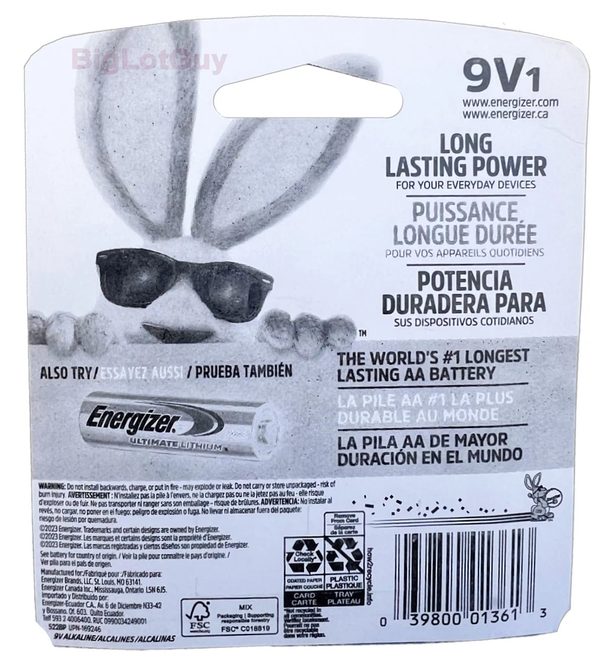 ENERGIZER Max 9V Battery Long Lasting New Alkaline Batteries On Sale USA 4-Pack - Image 2 of 2