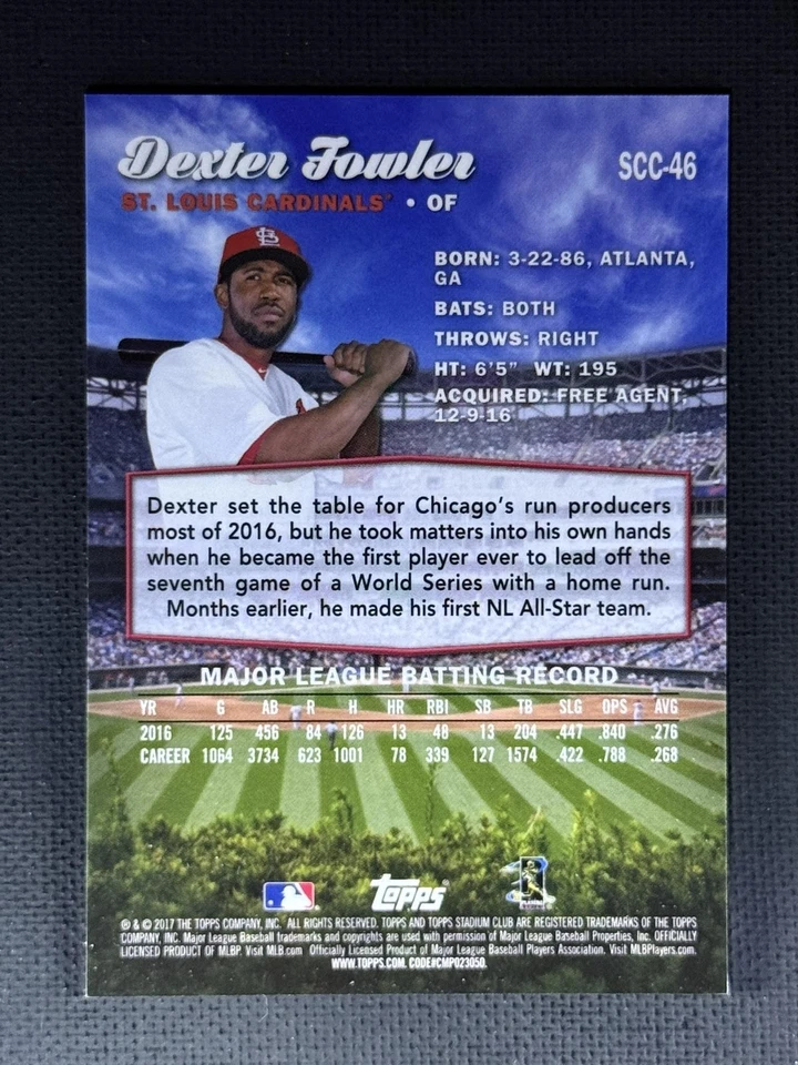 2017 Stadium Club #SCC-46 Dexter Fowler Chrome St. Louis Cardinals - Image 2 of 2