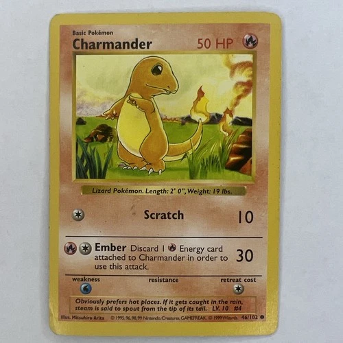 Pokémon TCG Card CHARMANDER Base Set 46/102  SHADOWLESS MP