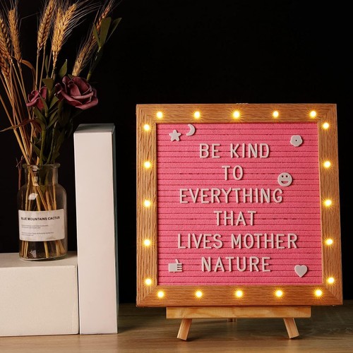 New Felt Letter Board +LED Lights 10x10" Changeable Message Board with Stand - Picture 15 of 20