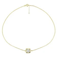 Cushion-cut Bezel-Set Cubic Zirconia Chain Anklet in Gold Plated Sterling Silver