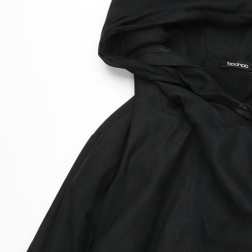 Boohoo Womens Black Parka Coat Size 12 Zip - Suede Effect - Picture 9 of 10
