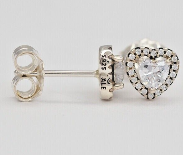 Authentic PANDORA Pavé Elevated Heart Stud Earrings Sterling Silver