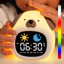 Alarm Clock Kids Puppy-Shape Toddler Sleep Training Clock Cute Touch Night Light