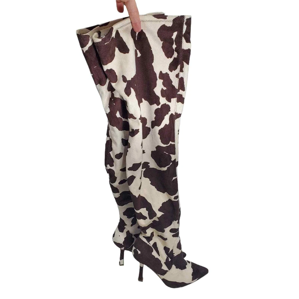 Cow print thigh deals high boots