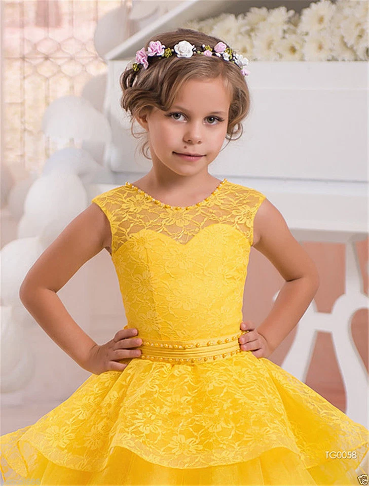 Yellow/Pink Flower Girl Dress Party Prom Formal Prom Dress Strap Strap Custom - Image 2 of 4