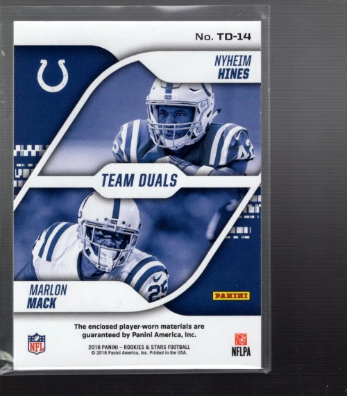 A8452- 2018 Rookies and Stars Team Duals Jersey #14 Marlon Mack Nyheim Hines /99 - Image 2 of 2