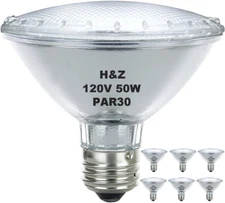 6 Pack H&Z Par30 Short Neck 50W 120V, 3000K Flood Light with E26 Medium Base
