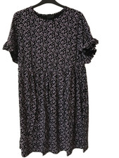 Plus Size Curve Dress 18 20 22 24 Black Purple Ditsy Print Ruffle Sleeve Stretch