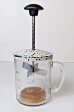 Vintage Blue Stars Anchor Hocking Glass Cup Androck Metal Food Nut Chopper