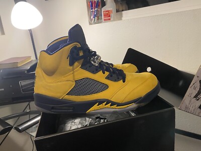 シューズ(男性用) AIR JORDAN 5 MICHIGAN Nike Air Jordan 5 Retro Michigan 2019 Shoes Sneakers Yellow Navy