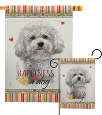 Bichon Frise Happiness Garden Flag Dog Animals Decorative Gift Yard House Banner