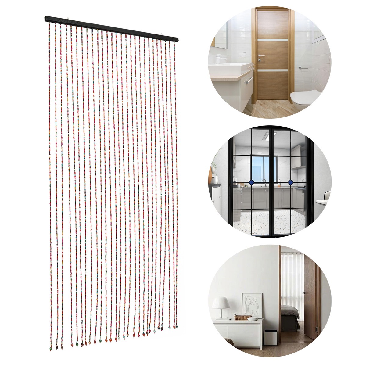 Boho Hippie Style Beaded Doorway Curtain Bamboo Wood Beads 27