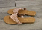 Womens Rose Gold Rhinestone Thong Sandals Size 6-10 Slip On Bling Flip Flops