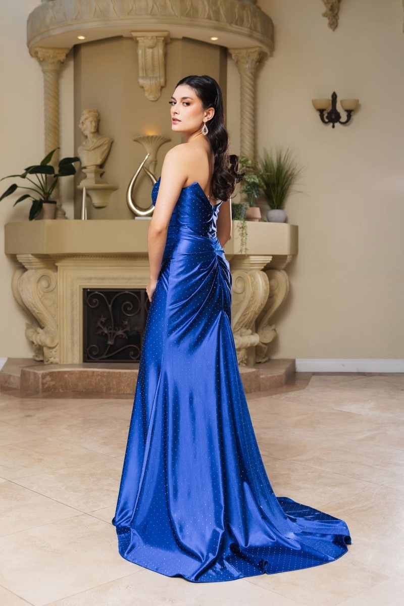 green emerald velvet dress Fitted Long Lace-Up Back Satin Slit Dress Ladivine BD111 – ABC Fashion main image 1