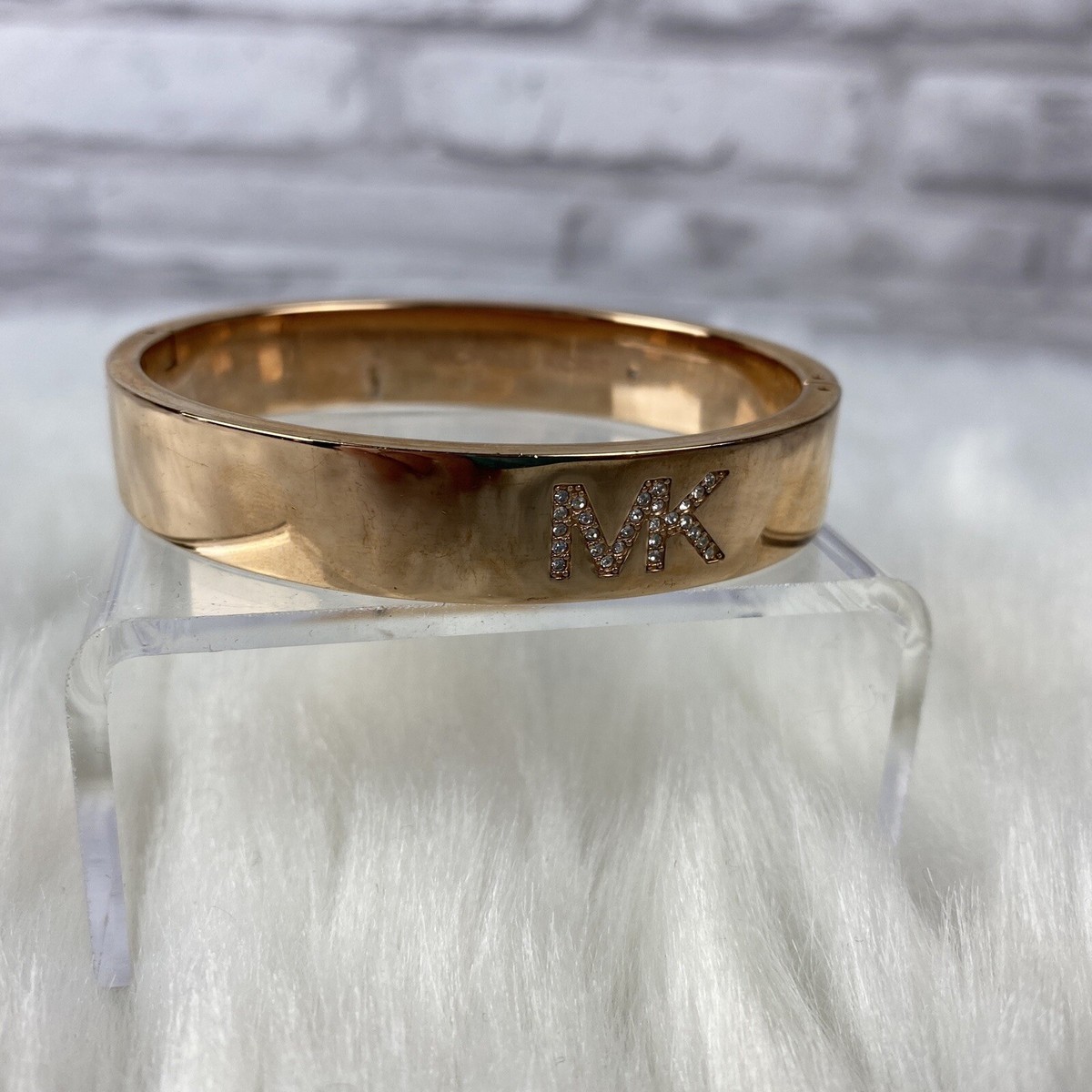 Michael Kors Rose Gold MK PAVE' LOGO Hinged Bangle Bracelet