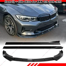 Fits 19-22 BMW G20 3-Series Sport Line Gloss Blk Front Lip Splitter Side Skirts