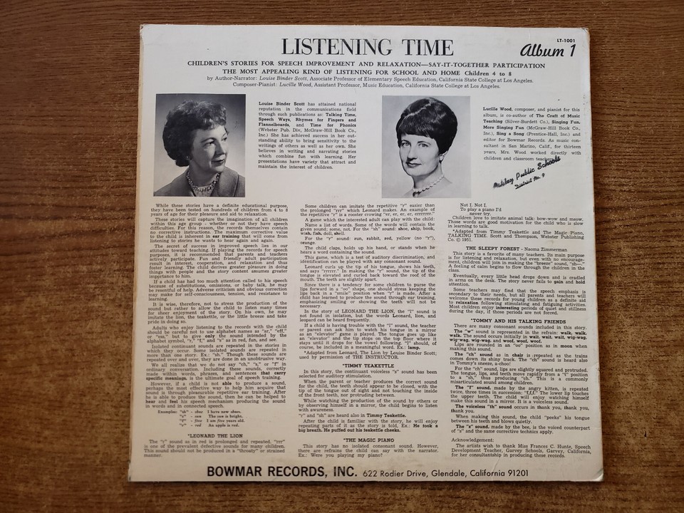 RARE 1960s EXCELLENT Louise Binder ScottListening Time Stories 1