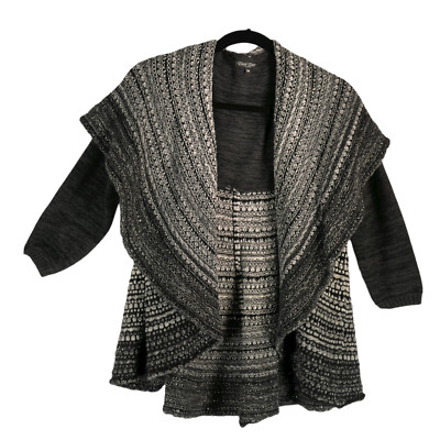 Dor Dor Couture Cotton+ Marled Gray Cardigan Sweater M Chunky Knit Wide Lapel