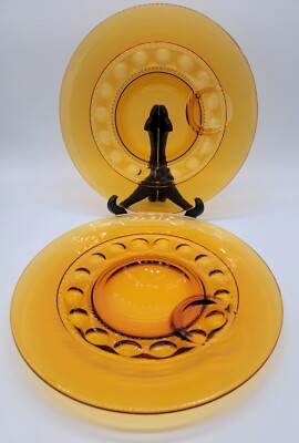 2 Kings Crown Thumbprint Snack Indiana Glass Amber Replacement Plates No Cups