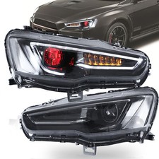 VLAND Pair LED Headlights For Mitsubishi Lancer EVO X 2008-2017 Red Demon Eyes