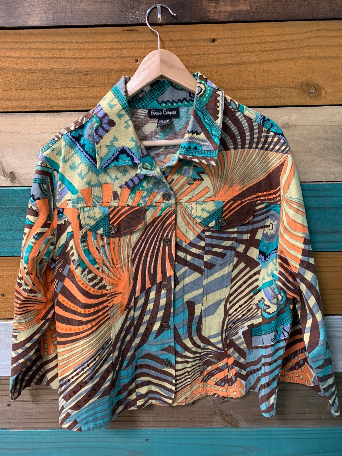 Candy Couture Multi Colored Striped Button-Up Jac… - image 1