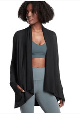 Athleta Black Pranayama Wrap Open Front Waterfall Wrap Jacket Stretchy Soft Long