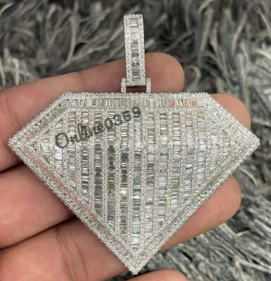 Ciondolo Uomo Con 3 Lettere Personalizzabili, 3,15 Ct Zirconia Cubica Baguette, Argento 925