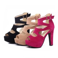 Womens High Heels Peep Toe Hollow Out Ankle Buckle Sandals Party Platform Shoes
