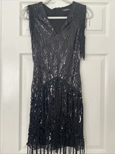 Black Sparkly Sequin Bodycon Flapper Dress XS