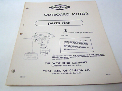 1965 West Bend 8 HP outboard parts list catalog book OB 198 model