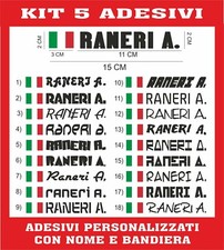 5 ADESIVI NOME + BANDIERA PERSONALIZZATO BICI MOTO CASCO AUTO SCUOLA RALLY B18