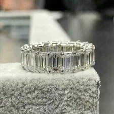 5.00CT Emerald Cut Lab-Created Diamond Wedding Band Ring 14K White Gold Plated