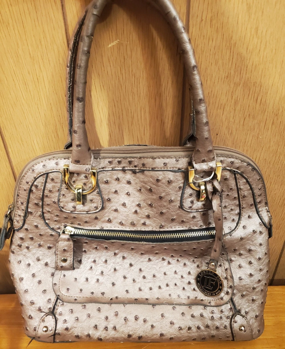 London Fog Ostrich Faux Leather Satchel Purse Medium Large Size eBay
