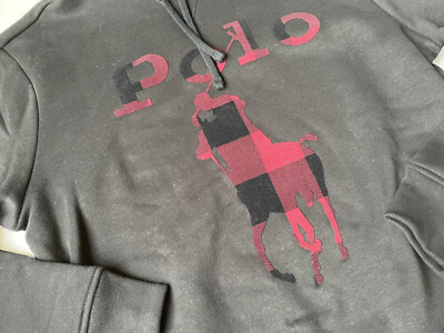 POLO RALPH LAUREN Men's Black Big Pony Plaid Fleece Pullover