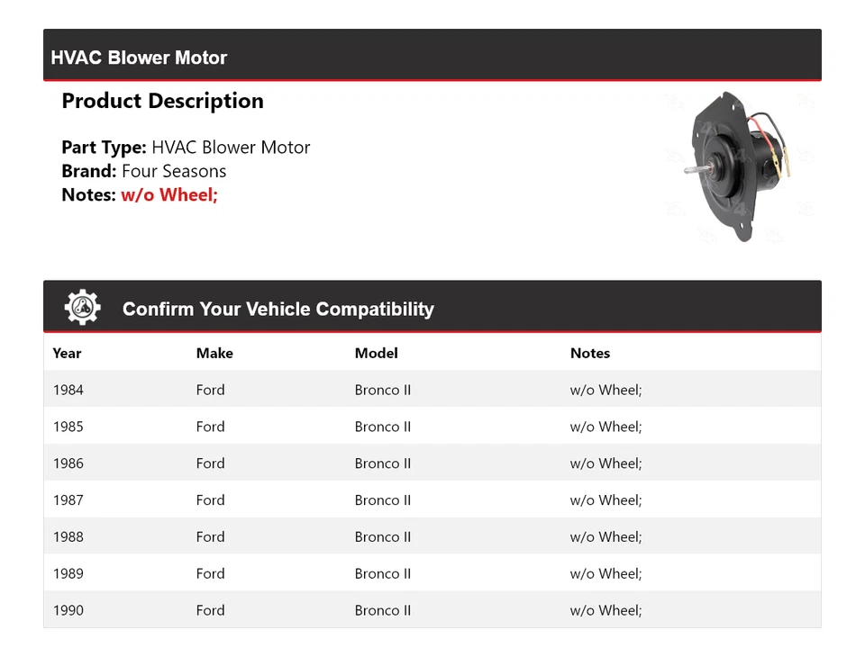 Motor soplador de climatización Ford Bronco II 1984-1990 4 estaciones 1985 1986 1987 1988 Foto 2 de 4