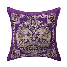 Decorative Brocade Throw Pillow Cover Indian 30x30 cm Ethnic Pillowcase Elephant