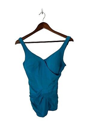 VTG Perfection Fit by Roxanne Bullet Bra Swimsuit Lined Blue Sz 14/36 B 