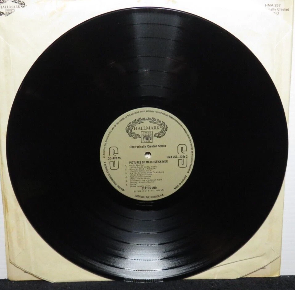 STATUS QUO PICTURES OF MATCHSTICK MEN (VG+) HMA-257 UK LP VINYL RECORD Foto 4 de 4