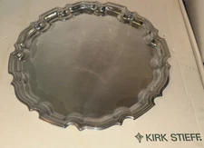 Kirk Stieff Pewter Chippendale Style Round 14 1/4" TRAY with Box (P91-32)