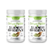 Organic Collagen Peptides Super Greens Powder Snap Supplements - 2 Pack Bundle
