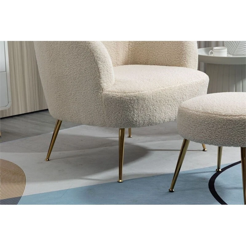 28.75 Wide Modern Wool Accent Armchair With Ottoman Gold Leg